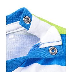 Babyhug Single Jersey Knit Half Sleeves Striped T-Shirt & Shorts Set with Pockets - Light Blue Green & White
