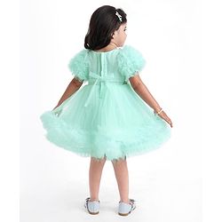 Babyhug Woven Half Sleeves Party Dress With Ruffle Detailing & Floral Corsage - Sea Green