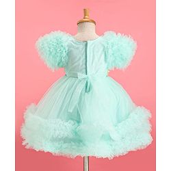 Babyhug Woven Half Sleeves Party Dress With Ruffle Detailing & Floral Corsage - Sea Green
