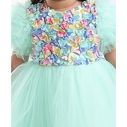 Babyhug Woven Half Sleeves Party Dress With Ruffle Detailing & Floral Corsage - Sea Green