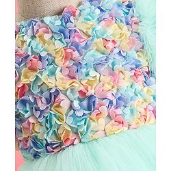 Babyhug Woven Half Sleeves Party Dress With Ruffle Detailing & Floral Corsage - Sea Green