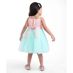 Babyhug Woven Sleeveless Party Dress With Bow Applique - Peach & Green