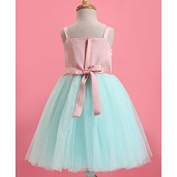 Babyhug Woven Sleeveless Party Dress With Bow Applique - Peach & Green