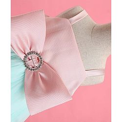 Babyhug Woven Sleeveless Party Dress With Bow Applique - Peach & Green