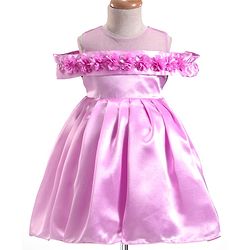 Babyhug Woven Cold Shoulder Sleeves Party Dress With Floral Corsage - Lilac