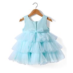 Babyhug Woven Sleeveless Party Dress With Bow Applique & Sequinned Yoke - Light Blue