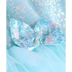 Babyhug Woven Sleeveless Party Dress With Bow Applique & Sequinned Yoke - Light Blue