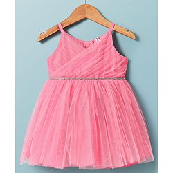 Babyhug Woven Shimmered Party Dress With Full Sleeves Solid Ribbed Inner Tee - Pink & White