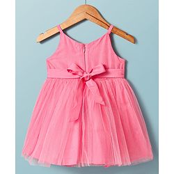 Babyhug Woven Shimmered Party Dress With Full Sleeves Solid Ribbed Inner Tee - Pink & White