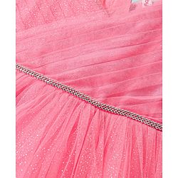 Babyhug Woven Shimmered Party Dress With Full Sleeves Solid Ribbed Inner Tee - Pink & White