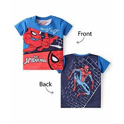 Babyhug Marvel Cotton Knit Half Sleeves T-Shirt with Front & Back Spider Man Graphic - Blue
