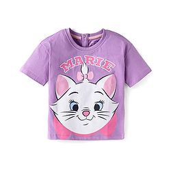 Babyhug Disney Single Jersey Drop Shoulder Half Sleeves T-Shirt with Marie Graphic - Lilac