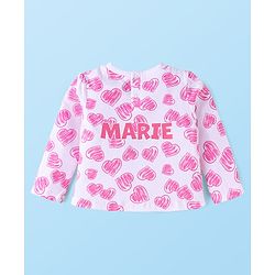 Babyhug Disney Single Jersey Knit Full Sleeve Night Suit With Front & Back Marie Graphic - White & Pink