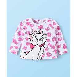 Babyhug Disney Single Jersey Knit Full Sleeve Night Suit With Front & Back Marie Graphic - White & Pink