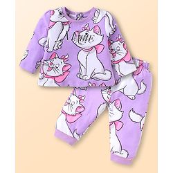 Babyhug Disney Single Jersey Knit Full Sleeves Co-ords Night Suit with Marie Graphics - Lavender