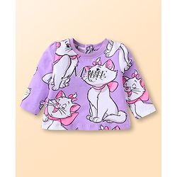 Babyhug Disney Single Jersey Knit Full Sleeves Co-ords Night Suit with Marie Graphics - Lavender