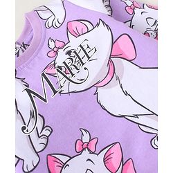 Babyhug Disney Single Jersey Knit Full Sleeves Co-ords Night Suit with Marie Graphics - Lavender