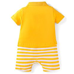 Babyhug Interlock Knit Half Sleeves Romper With Animal Print - Yellow
