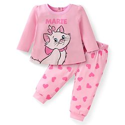 Babyhug Disney Single Jersey Knit  Full Sleeves Night Suit With Marie Graphic - Pink