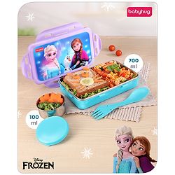 Babyhug Disney Frozen 3D Stainless Steel Lunch box with inner container,700ml & 100ml, Airtight Lunch for School Kids|BPA Free|100% Food Grade|Dishwasher Safe|Reusable|Recyclable- Lavender