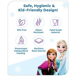 Babyhug Disney Frozen 3D Stainless Steel Lunch box with inner container,700ml & 100ml, Airtight Lunch for School Kids|BPA Free|100% Food Grade|Dishwasher Safe|Reusable|Recyclable- Lavender