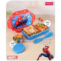 Babyhug Marvel Spiderman  3D Stainless Steel Lunch box with inner container,700ml & 100ml, Airtight Lunch for School Kids|BPA Free|100% Food Grade|Dishwasher Safe|Reusable|Recyclable- Red