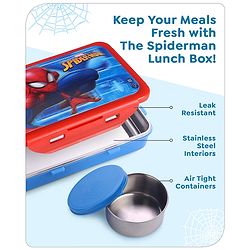 Babyhug Marvel Spiderman  3D Stainless Steel Lunch box with inner container,700ml & 100ml, Airtight Lunch for School Kids|BPA Free|100% Food Grade|Dishwasher Safe|Reusable|Recyclable- Red
