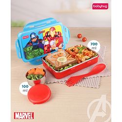 Babyhug Marvel Spiderman  3D Stainless Steel Lunch box with inner container,700ml & 100ml, Airtight Lunch for School Kids|BPA Free|100% Food Grade|Dishwasher Safe|Reusable|Recyclable- Red