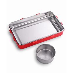 Babyhug Marvel Spiderman  3D Stainless Steel Lunch box with inner container,700ml & 100ml, Airtight Lunch for School Kids|BPA Free|100% Food Grade|Dishwasher Safe|Reusable|Recyclable- Red