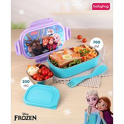 Babyhug Disney Frozen 3D Stainless Steel Lunch box with inner container,700ml & 100ml, Airtight Lunch for School Kids|BPA Free|100% Food Grade|Dishwasher Safe|Reusable|Recyclable- Lavender