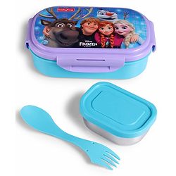 Babyhug Disney Frozen 3D Stainless Steel Lunch box with inner container,700ml & 100ml, Airtight Lunch for School Kids|BPA Free|100% Food Grade|Dishwasher Safe|Reusable|Recyclable- Lavender