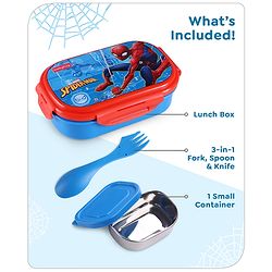 Babyhug Marvel Spiderman  3D Stainless Steel Lunch box with inner container,700ml & 100ml, Airtight Lunch for School Kids|BPA Free|100% Food Grade|Dishwasher Safe|Reusable|Recyclable- Red