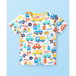 Babyhug Cotton Knit Half Sleeves Night Suit with Vehicle Print - Multicolor