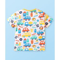 Babyhug Cotton Knit Half Sleeves Night Suit with Vehicle Print - Multicolor