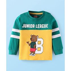 Babyhug Cotton Knit Full Sleeves T-Shirt With Text Print & Cut & Sew Design - Green & Yellow