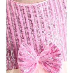 Babyhug Sleeveless Fit & Flared Sequined Yoke Ruffled Dress with Bow Applique - Pink