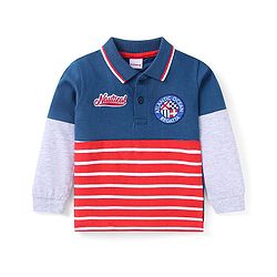 Babyhug Cotton Knit Full Doctor Sleeves Polo T-Shirt With Patch Embroidery - Navy Blue