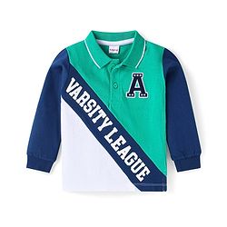 Babyhug Cotton Knit Full Sleeves T-Shirt With Text Print & Embroidery - Green & White