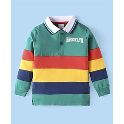 Babyhug Cotton Knit Full Sleeves Polo T-Shirt With Cut & Sew Design - Green