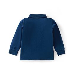 Babyhug Cotton Knit Full Sleeves Polo T-Shirt with Text Print & Color Block - Navy Blue