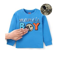 Babyhug Cotton Knit Full Sleeves T-Shirt With Reversible Sequin Embroidery - Blue
