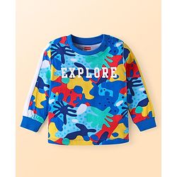 Babyhug Cotton Knit Full Sleeves T-Shirt with Sea Life Theme Print - Blue Yellow & Red
