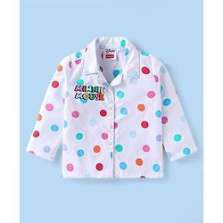 Babyhug Disney Cotton Woven Full Sleeves Night Suit with Minnie Mouse & Polka Dots Print - White