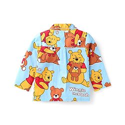Babyhug Disney Cotton Woven Full Sleeves Front Open Night Suit with Winnie the Pooh Graphics - Light Blue