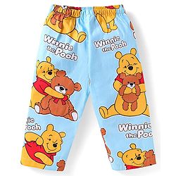 Babyhug Disney Cotton Woven Full Sleeves Front Open Night Suit with Winnie the Pooh Graphics - Light Blue