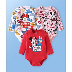 Babyhug Disney Interlock Knit Full Sleeves Onesies With Minnie Mouse Graphics Pack of 3 - Red White & Pink