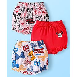 Babyhug Disney Single Jersey Knit Bloomers with Minnie Mouse Graphics Pack of 3 - Red White & Pink