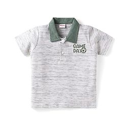 Babyhug Single Jersey Knit Half Sleeves Polo T-Shirt & Lounge Pant With Text Print - White & Olive Green