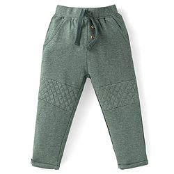 Babyhug Single Jersey Knit Half Sleeves Polo T-Shirt & Lounge Pant With Text Print - White & Olive Green