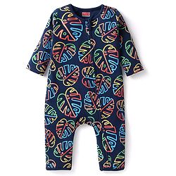 Babyhug 100 % Cotton Knit Full Sleeves Printed Romper - Navy Blue